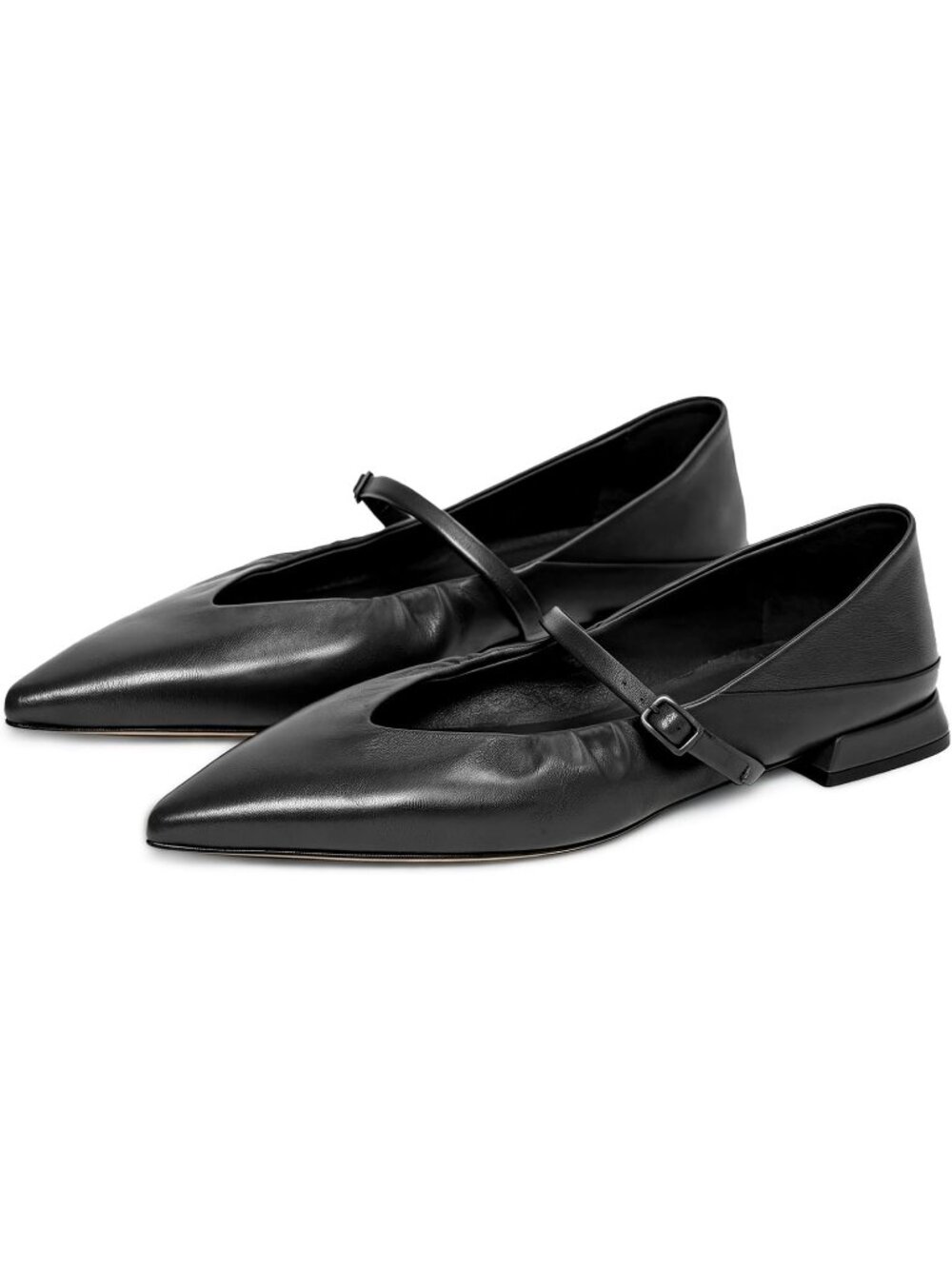 Women's Black Mary Jane Pointed Toe Ballet Flats Foldable Office Dress Shoes - Picture 4 of 6